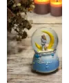 Pilli Işıklı Müzikli Kar Küresi–Hilal Ay Figürlü Romantik Masaüstü Biblo, LED Aydınlatmalı Dekoratif Hediyelik Kar Küresi