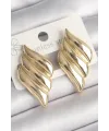 Pirinç Gold Renk 3 Sıralı Dalgalı Model Kadın Küpe TJ-BKP10250