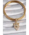 Pirinç Gold Renk Baget Zirkon Taşlı Ajda Charm TJ-BC1011