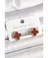 Pirinç Gold Renk Bordo Yonca Model Kadın Küpe TJ-BKP10360