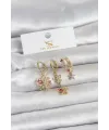 Pirinç Gold Renk Çiçek Model 3lü Kadın Küpe TJ-BKP11713