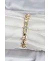 Pirinç Gold Renk Zirkon Taşlı Kadın Bileklik TJ-BB8401