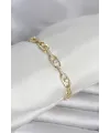 Pirinç Gold Renk Zirkon Taşlı Kadın Bileklik TJ-BB8409