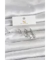 Pirinç Gümüş Renk Kelebek Model 3lü Kadın Küpe TJ-BKP11708