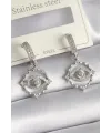 Pirinç Gümüş Renk Zirkon Taşlı Göz Model Kadın Küpe TJ-BKP9734