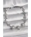 Pirinç Gümüş Renk Zirkon Taşlı Yonca Model Kadın Bileklik TJ-BB6813