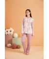 ieg™ PJS 28016 Kadın Uzun Kol Yarı Patlı Desenli Pijama Takım