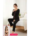 ieg™ Premium Kadın 4’lü Fitilli Set – Siyah Kırmızı Biyeli (Pijama Üst, Pantolon, Bikini Takımı)