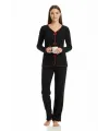 ieg™ Premium Kadın 4’lü Fitilli Set – Siyah Kırmızı Biyeli (Pijama Üst, Pantolon, Bikini Takımı)