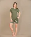 Şık Tasarım Çiçek Desenli Yeşil Şortlu Kısa Kol Viskon Pijama Takımı