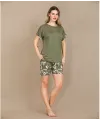 Şık Tasarım Çiçek Desenli Yeşil Şortlu Kısa Kol Viskon Pijama Takımı
