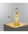Silindirik Kristal Altın Toz Model LED Masa Lambası – Gold Tabanlı, Dokunmatik, 3 Renk Işık Modlu, Şarjlı Modern Dekoratif Gece Lambası