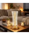 Silindirik Kristal Çizgi Model LED Masa Lambası – Gold Tabanlı, Dokunmatik, 3 Renk Işık Modlu, Şarjlı Modern Dekoratif Gece Lambası
