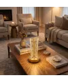 Silindirik Kristal Nokta Model LED Masa Lambası – Gold Tabanlı, Dokunmatik, 3 Renk Işık Modlu, Şarjlı Modern Dekoratif Gece Lambası