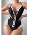 Siyah Dantel İşlemeli Sırt Dekolteli Fantezi Body
