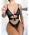 Siyah Dantelli Belden Bağlamalı Fantezi Body