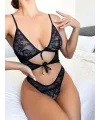 Siyah Dantelli Belden Bağlamalı Fantezi Body