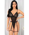 Siyah İp Detaylı Tül Fantezi Body