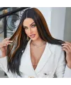 Siyah / Ön ve Arka Kahverengi Işıltılı Tül Peruk