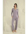 Uzun Kollu Boydan Düğmeli V Yaka Pijama Takımı