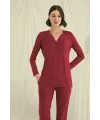 Uzun Kollu Boydan Düğmeli V Yaka Pijama Takımı