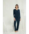 Uzun Kollu Boydan Düğmeli V Yaka Pijama Takımı