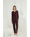 Uzun Kollu Boydan Düğmeli V Yaka Pijama Takımı