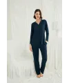 Uzun Kollu Boydan Düğmeli V Yaka Pijama Takımı