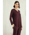 Uzun Kollu Boydan Düğmeli V Yaka Pijama Takımı