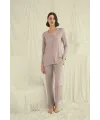 Uzun Kollu Boydan Düğmeli V Yaka Pijama Takımı