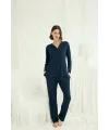 Uzun Kollu Boydan Düğmeli V Yaka Pijama Takımı