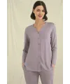 Uzun Kollu Boydan Düğmeli V Yaka Pijama Takımı