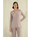 Uzun Kollu Boydan Düğmeli V Yaka Pijama Takımı