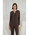 Uzun Kollu Boydan Düğmeli V Yaka Pijama Takımı