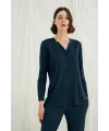 Uzun Kollu Boydan Düğmeli V Yaka Pijama Takımı