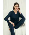 Uzun Kollu Boydan Düğmeli V Yaka Pijama Takımı