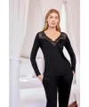 Uzun Kollu Dantelli ve Dekolteli Pijama Takımı