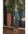 Uzun Kollu Önü Düğmeli V Yaka Pijama Takımı