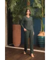 Uzun Kollu Önü Düğmeli V Yaka Pijama Takımı