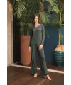 Uzun Kollu Önü Düğmeli V Yaka Pijama Takımı