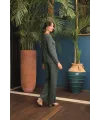 Uzun Kollu Önü Düğmeli V Yaka Pijama Takımı