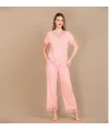 Viskon Şık Tasarım Dantel İşlemeli Açık Pembe Kısa Kol Pijama Takımı