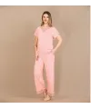 Viskon Şık Tasarım Dantel İşlemeli Açık Pembe Kısa Kol Pijama Takımı