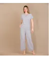 Viskon Şık Tasarım Dantel İşlemeli Gri Kısa Kol Pijama Takımı