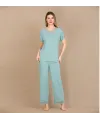 Viskon Şık Tasarım Dantel İşlemeli Mint Yeşil Kısa Kol Pijama Takımı