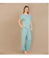 Viskon Şık Tasarım Dantel İşlemeli Mint Yeşil Kısa Kol Pijama Takımı