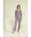 Yakası Kolu ve Omzu Dantelli Boydan Düğmeli Pijama Takımı