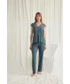 Yakası Kolu ve Omzu Dantelli Önü Düğmeli Pijama Takımı