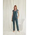 Yakası Kolu ve Omzu Dantelli Önü Düğmeli Pijama Takımı