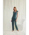 Yakası Kolu ve Omzu Dantelli Önü Düğmeli Pijama Takımı